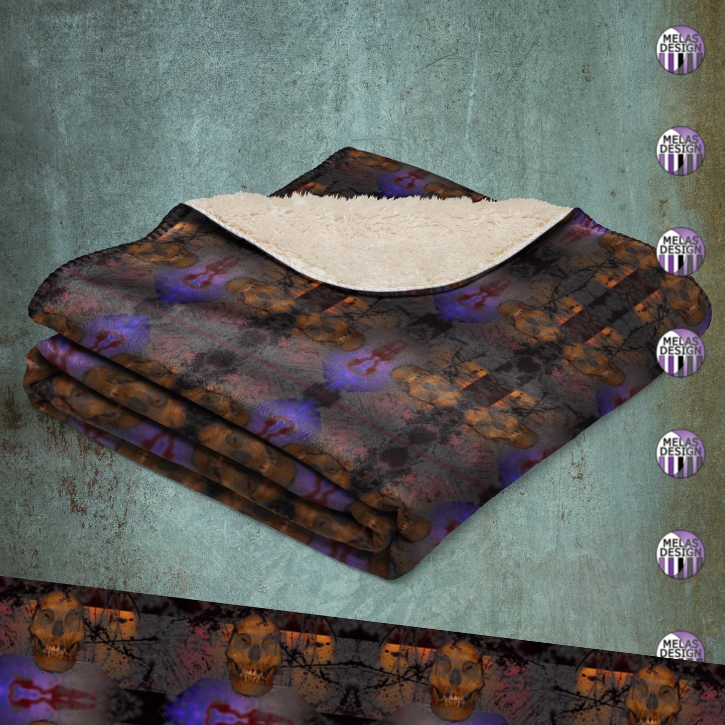 Grave Dirt Brown Paris Catacomb Skulls Sherpa Blanket; folded