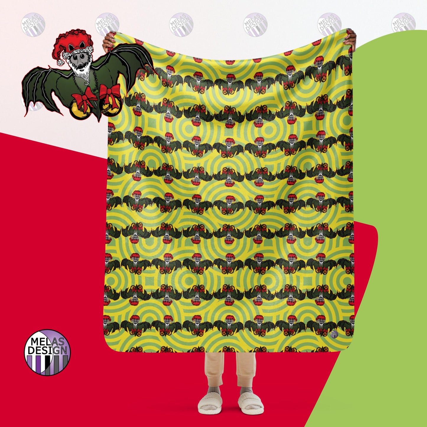 Batty Holidays Santa Bat Sherpa Blanket; 50x60; front