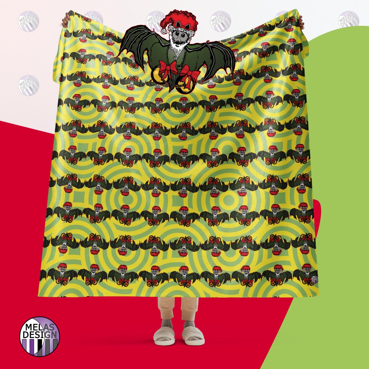 Batty Holidays Santa Bat Sherpa Blanket; 60x80; front