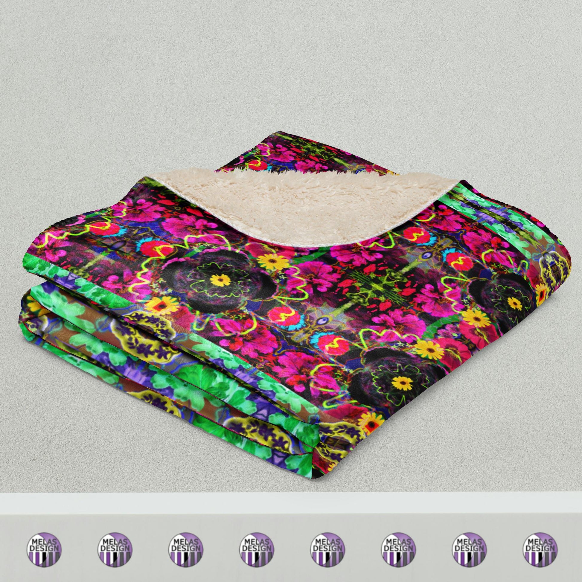 Color Joy Flower Power Sherpa Blanket v1; product mock-up folded