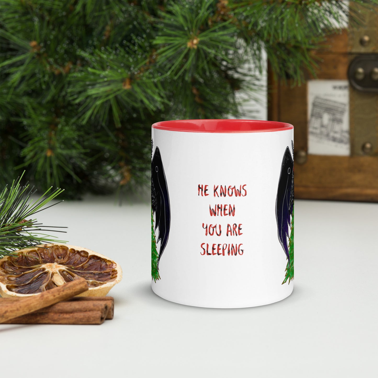 Cryptid Holiday Mothman Mug with Color Inside