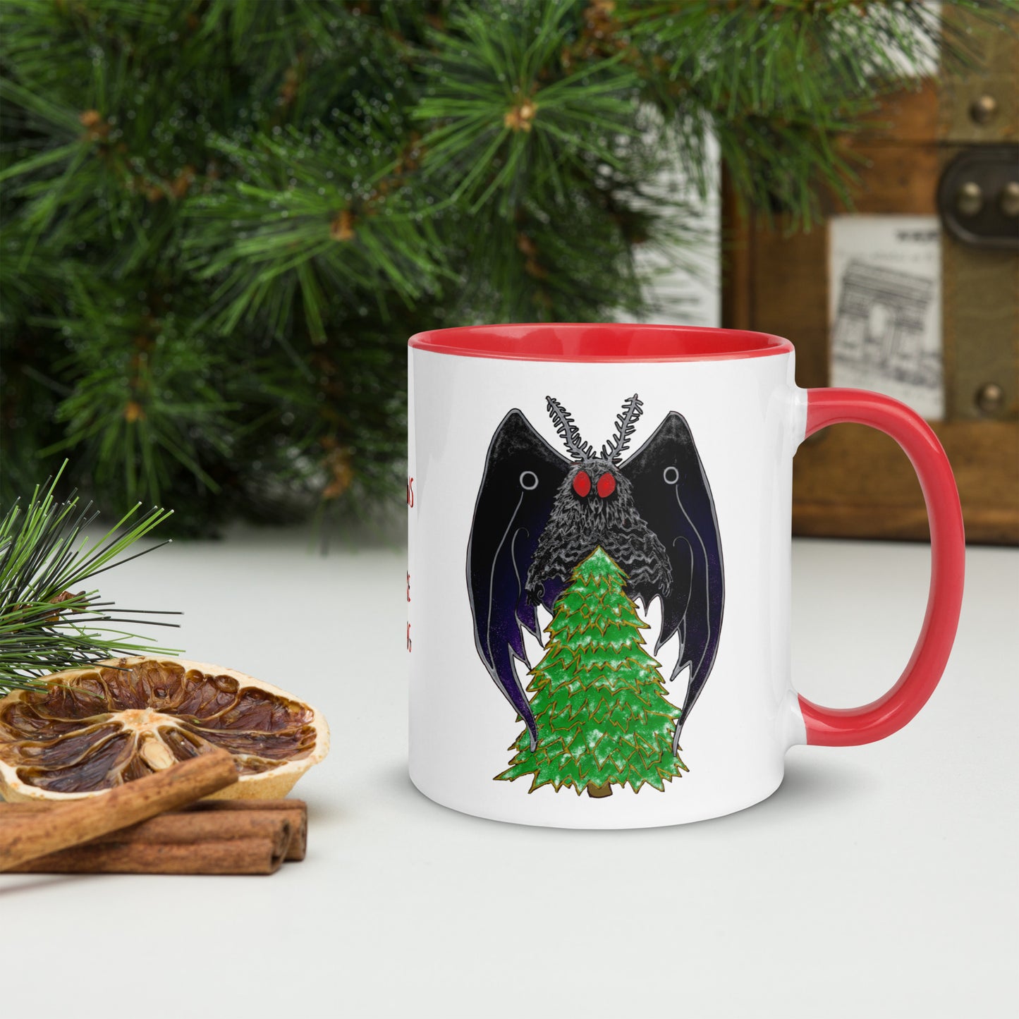 Cryptid Holiday Mothman Mug with Color Inside