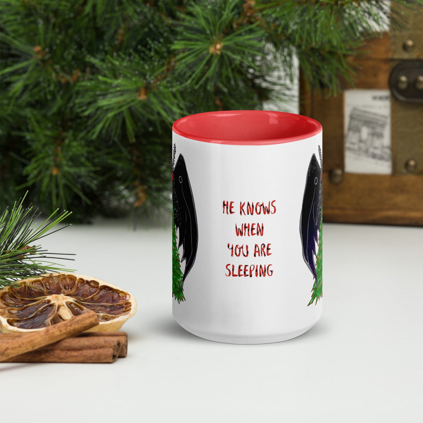 Cryptid Holiday Mothman Mug with Color Inside