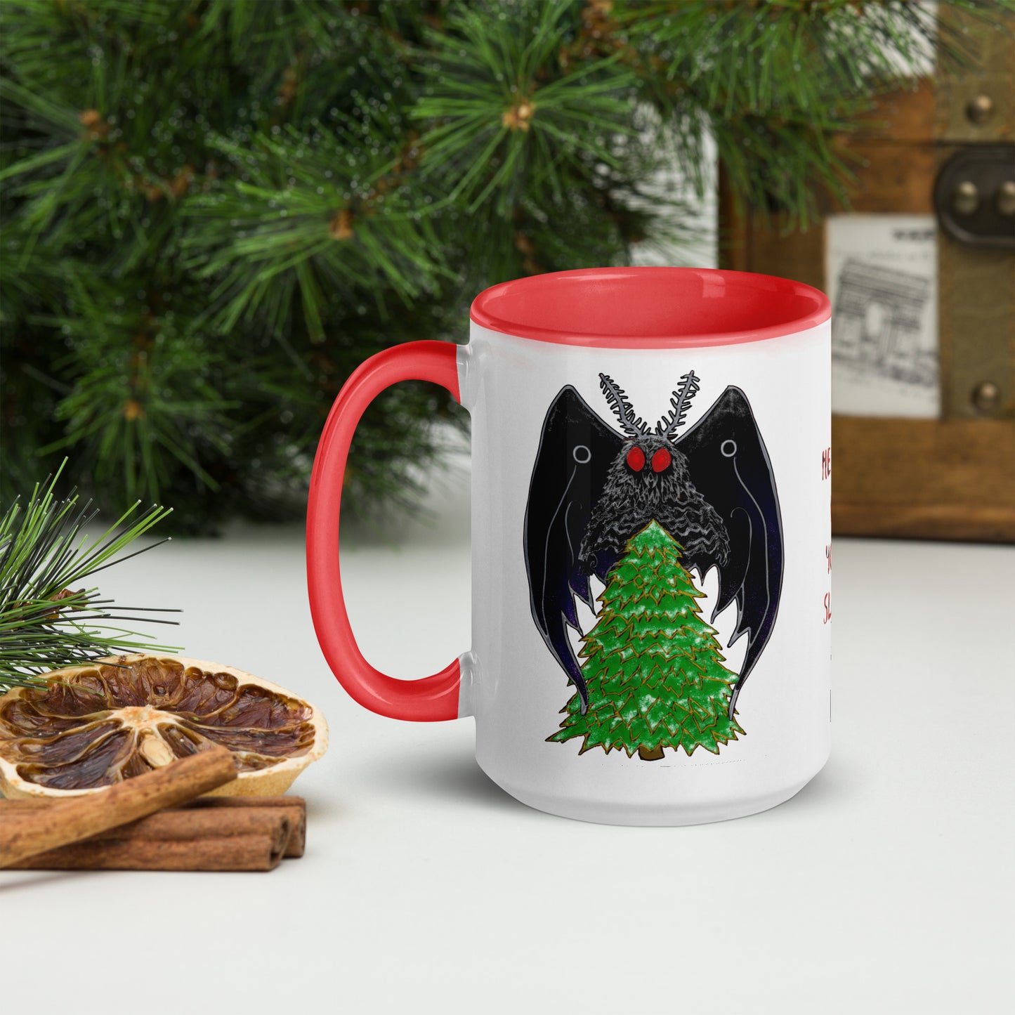 Cryptid Holiday Mothman Mug with Color Inside