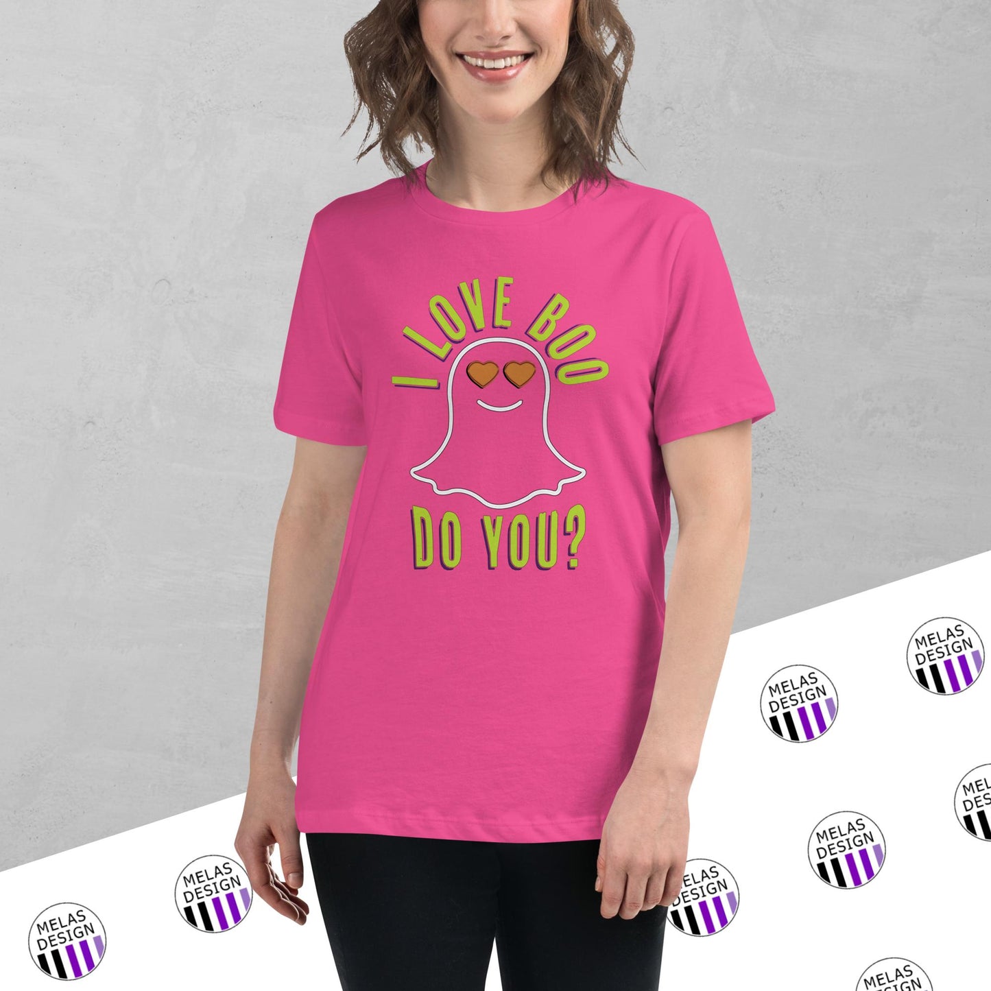 I Love Boo Ghost Emoji Women's Relaxed T-Shirt