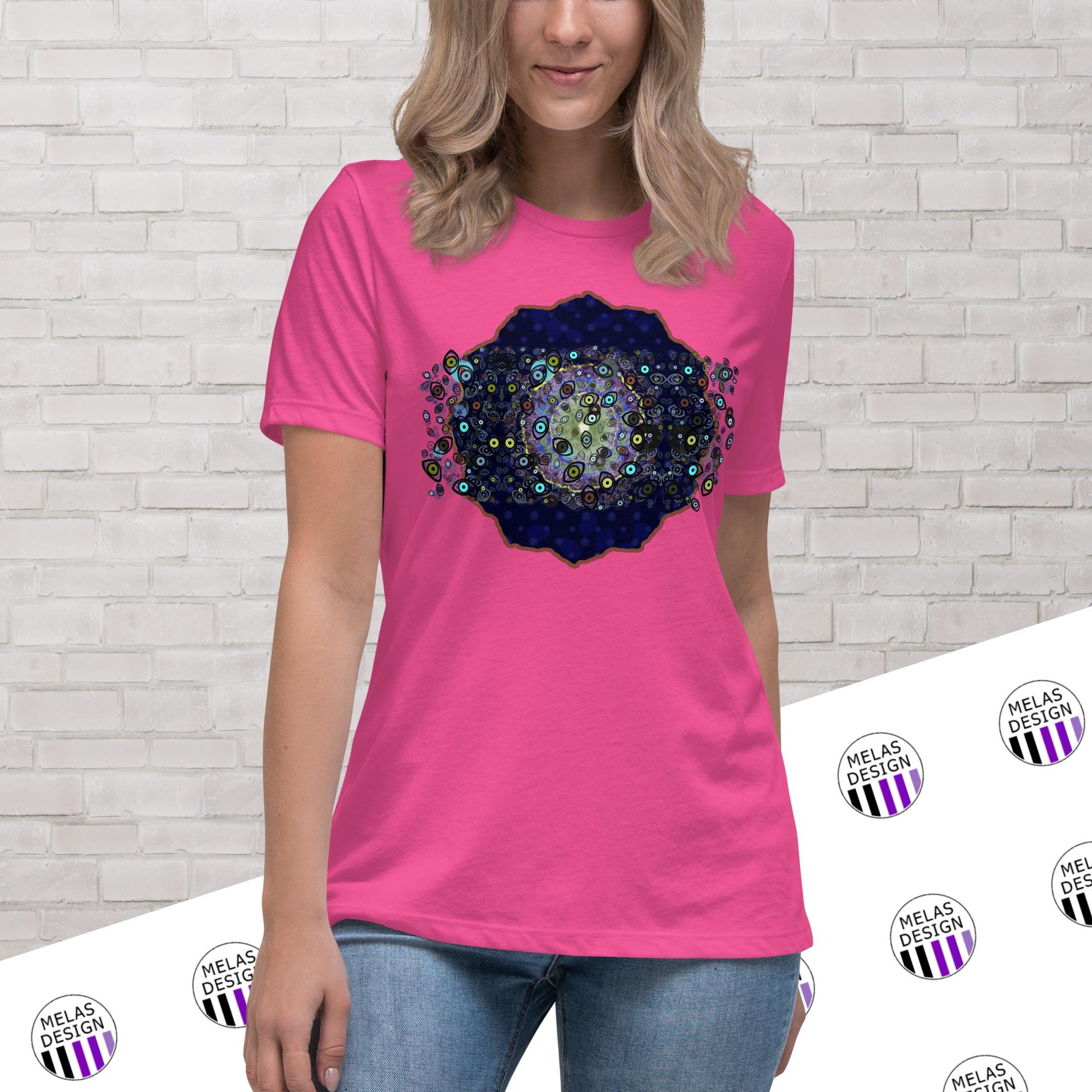 Third Eye Plus Some Women's Relaxed T-Shirt; Melasdesign; Witchy Gothic Clothes and Cryptid Fashion Collection; trippy; eyes; digital; artist Susan Hicks; alternative fashion; S-3X