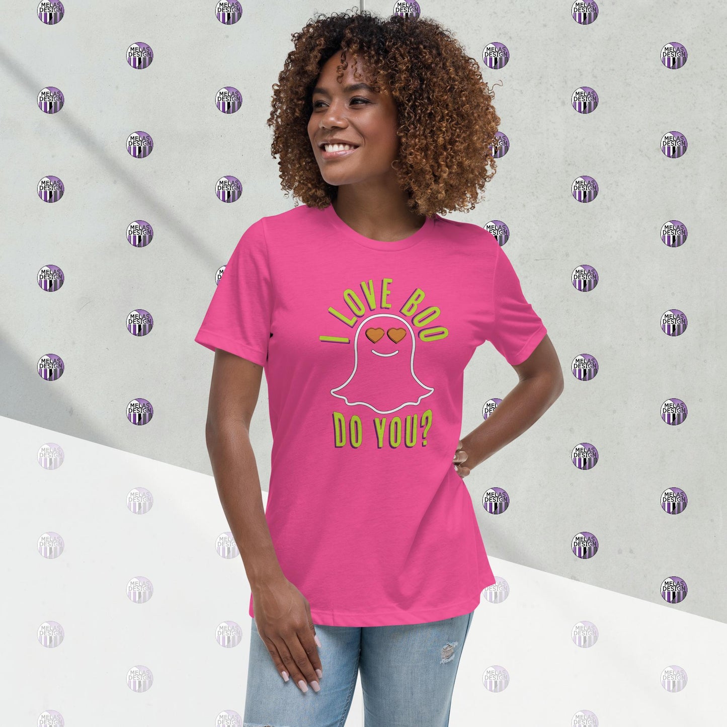 I Love Boo Ghost Emoji Women's Relaxed T-Shirt