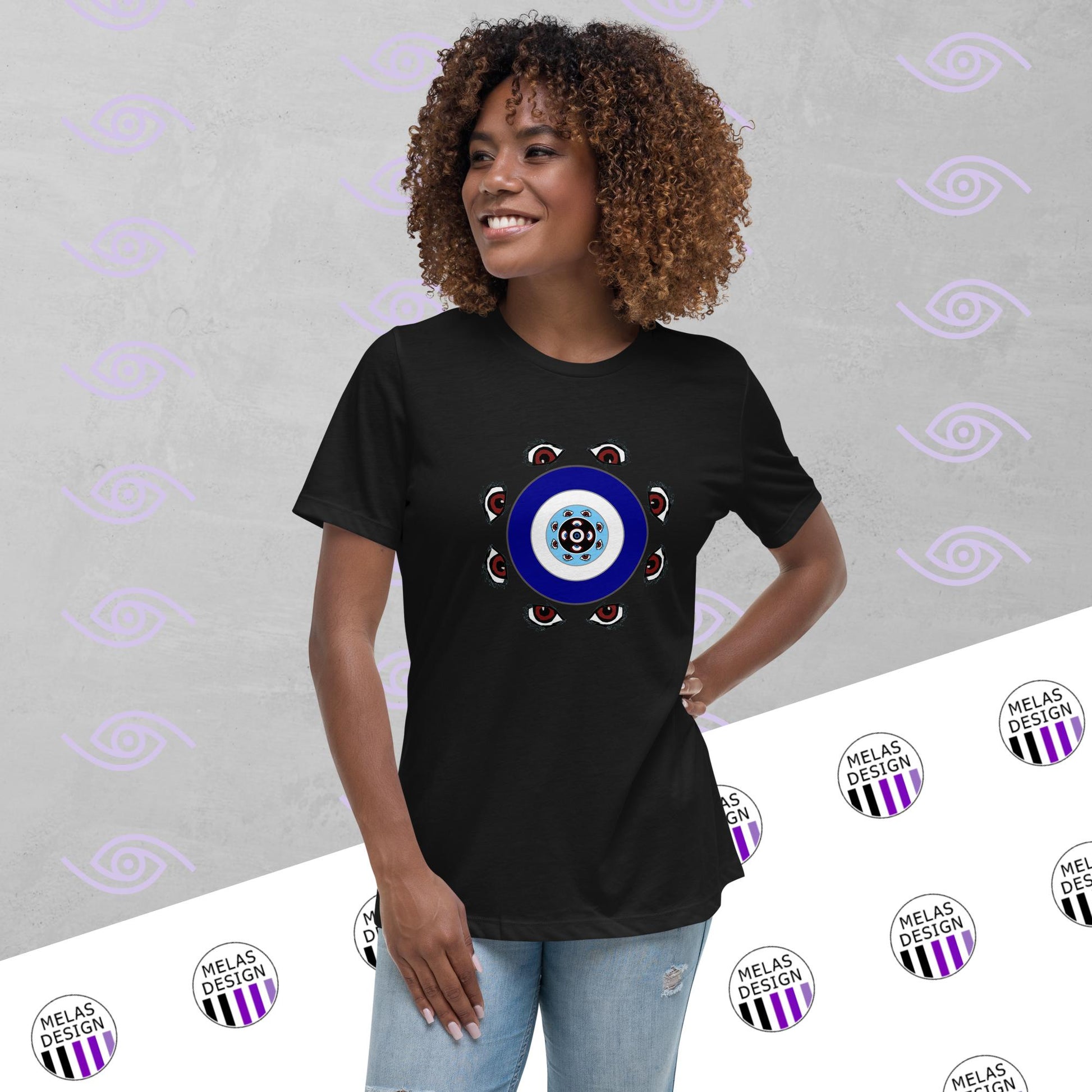 Evil Eye Mandala Women's Relaxed T-Shirt; evil eye; mandala; fashion; shirts; t-shirt; womens; relaxed fit; S-3XL; Melasdesign; Witchy Gothic Clothes Collection; small business