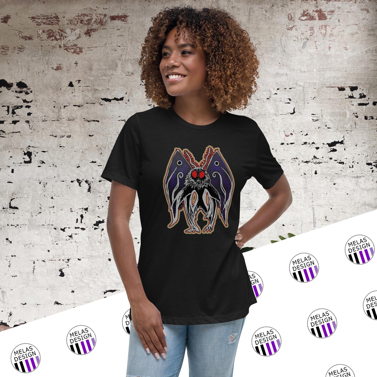 Mothman Cryptid Women's Relaxed T-Shirt; mothman t-shirt; cryptid t-shirt; west virginia; point pleasant; Melasdesign; cryptid core; cryptids; cryptid collection; fashion; womens; S-3X