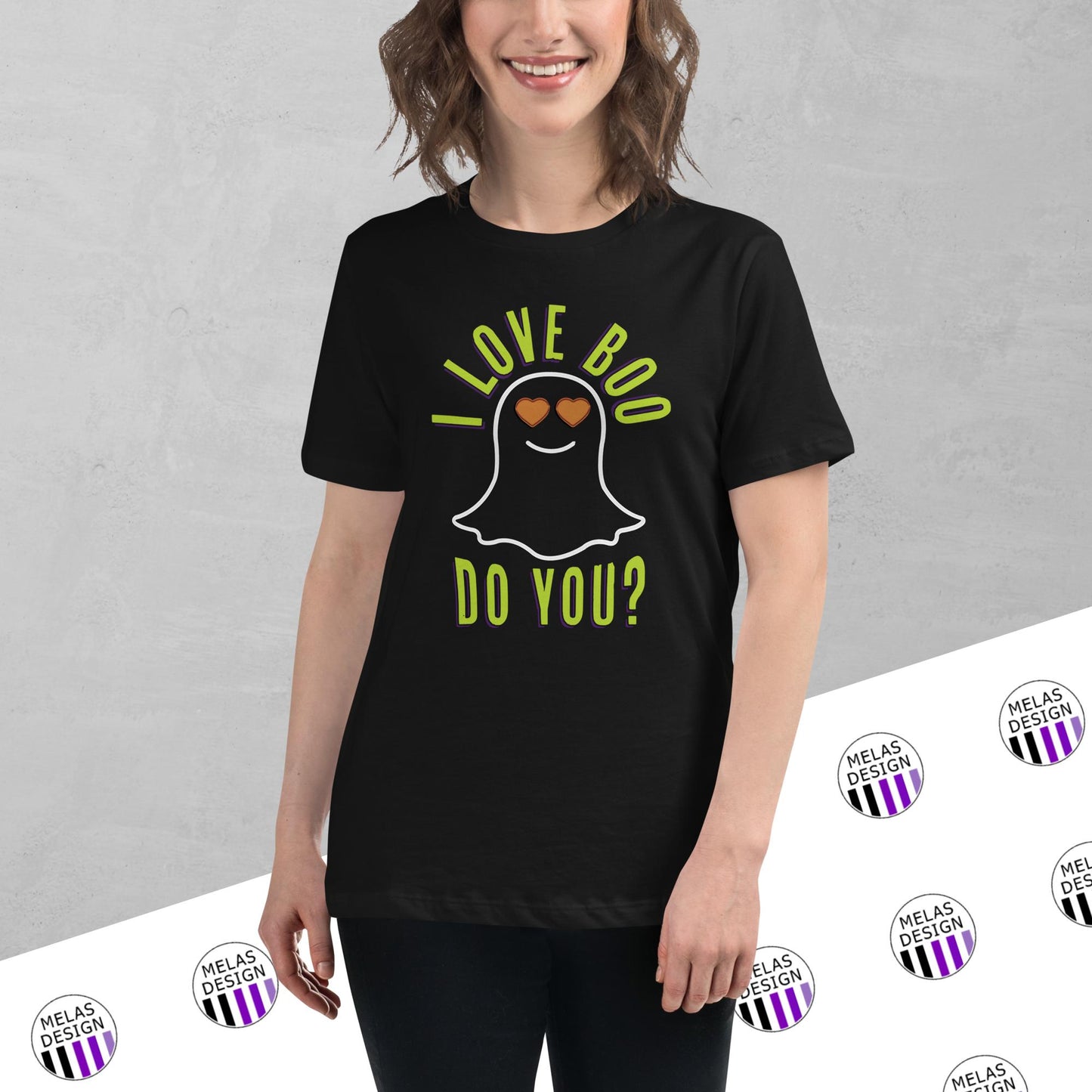 I Love Boo Ghost Emoji Women's Relaxed T-Shirt