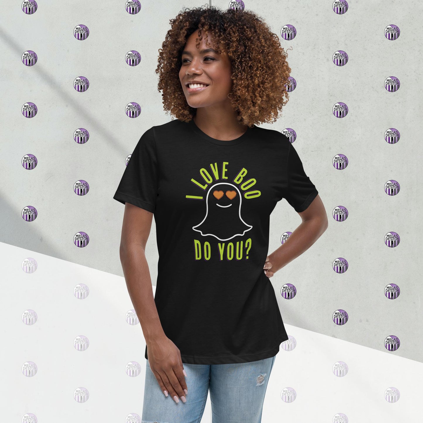 I Love Boo Ghost Emoji Women's Relaxed T-Shirt