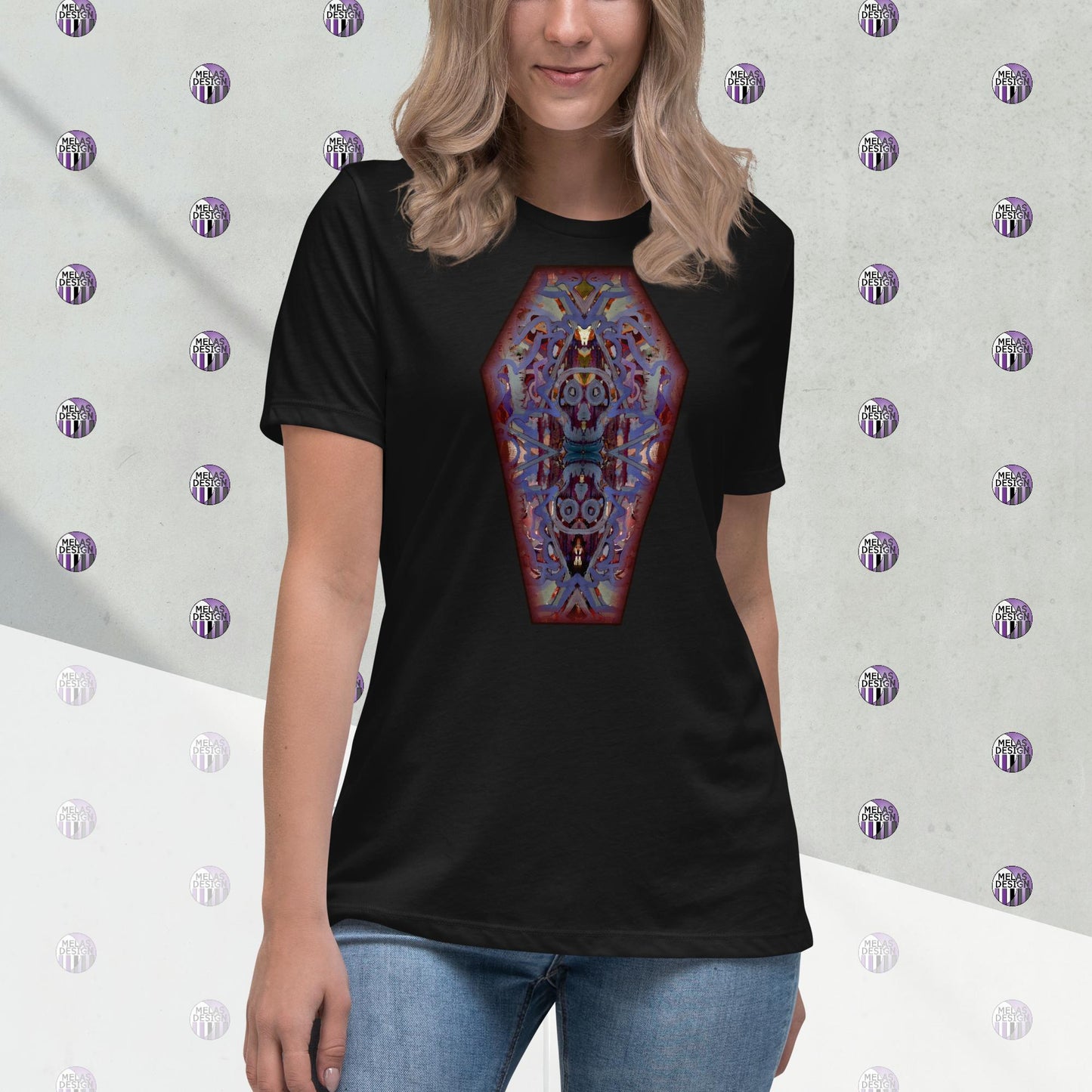 Voodoo Skulls Coffin T-Shirt; Womens Relaxed; Black; Melasdesign