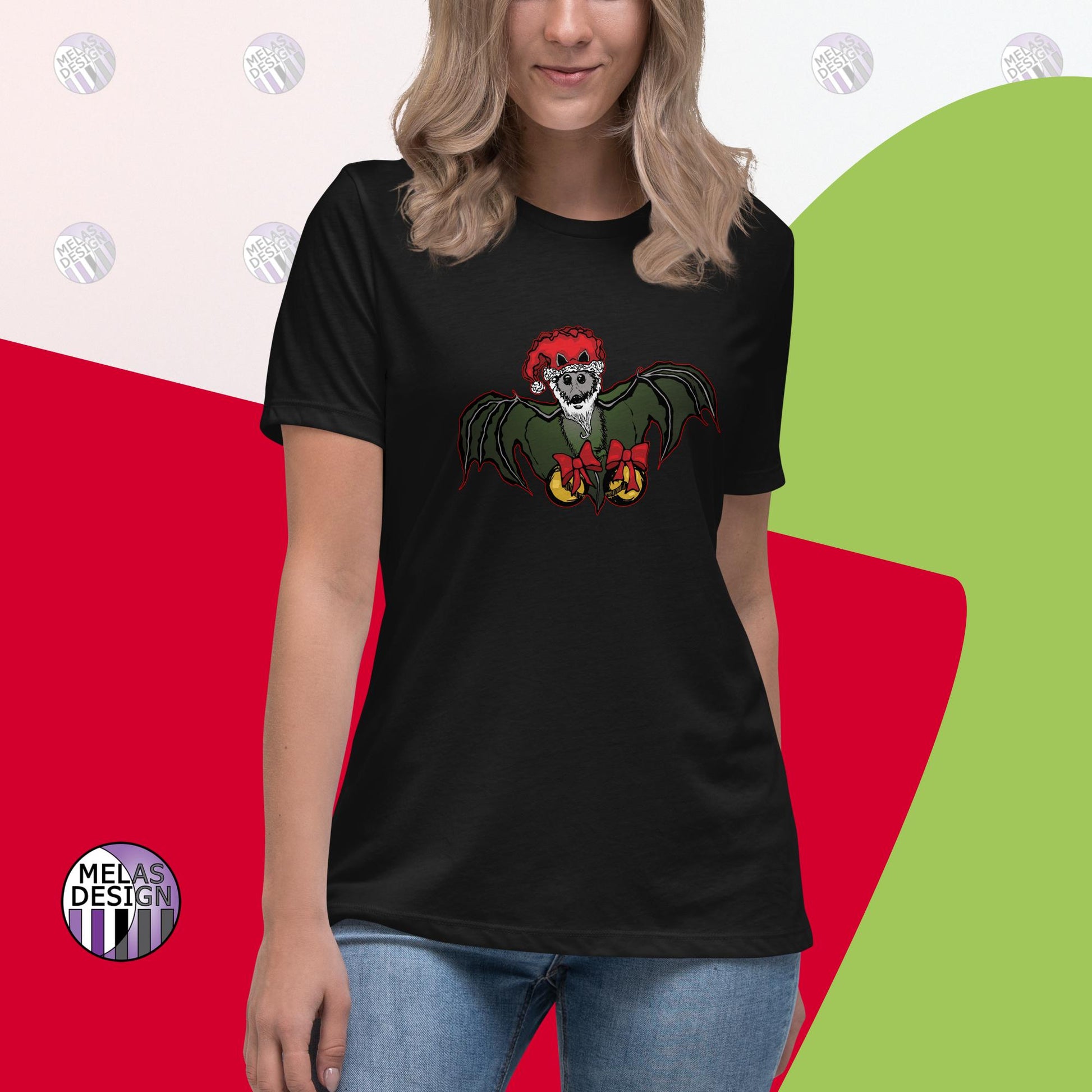 Batty Holidays Santa Bat T-Shirt Women's Relaxed; black