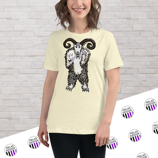Sheepsquatch Cryptid Women's Relaxed T-Shirt; WV cryptids; Witchy Gothic Clothing and Cryptids Collection; Melasdesign; monster; sheep; creepy cute; t-shirt; fashion; womens; small business