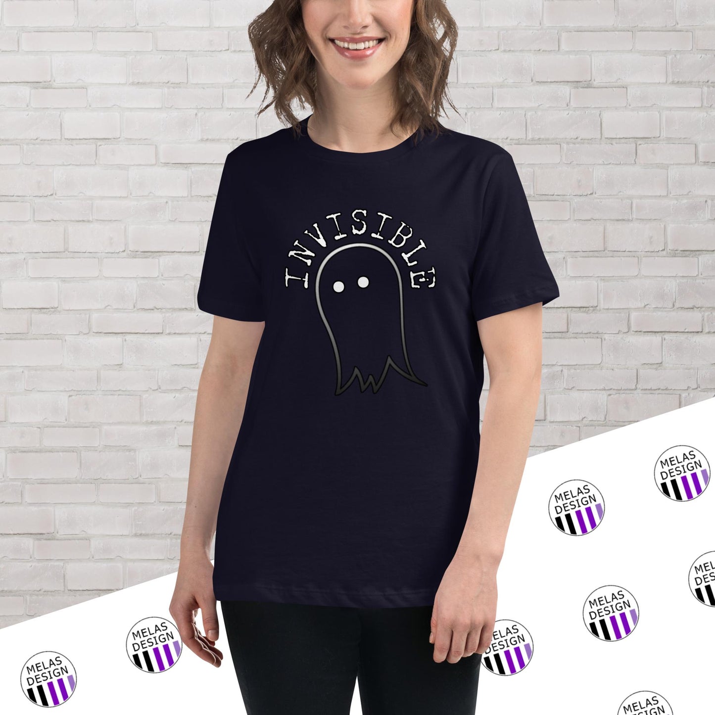Invisible Ghost Emoji Women's Relaxed T-Shirt; t-shirt for introverts; introvert gift idea; paranormal t-shirt; Melasdesign; invisible ghost t-shirt; relaxed fit; womens fashion; cute; funny; Halloween; 