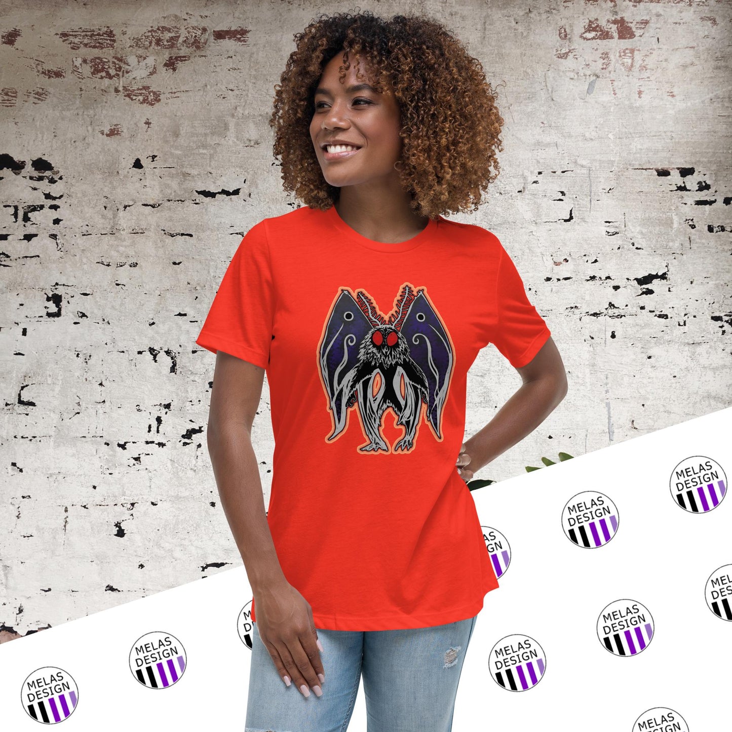 Mothman Cryptid Women's Relaxed T-Shirt; mothman t-shirt; cryptid t-shirt; west virginia; point pleasant; Melasdesign; cryptid core; cryptids; cryptid collection; fashion; womens; S-3X
