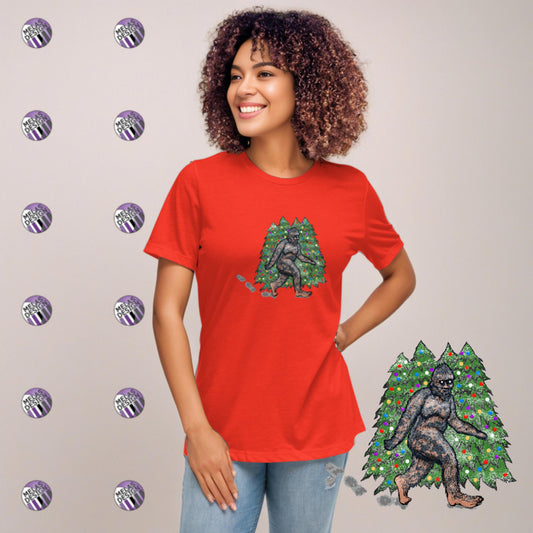 Cryptid; Holiday Squatch T-Shirt; Women's Relaxed; Melasdesign; Poppy; S-3X