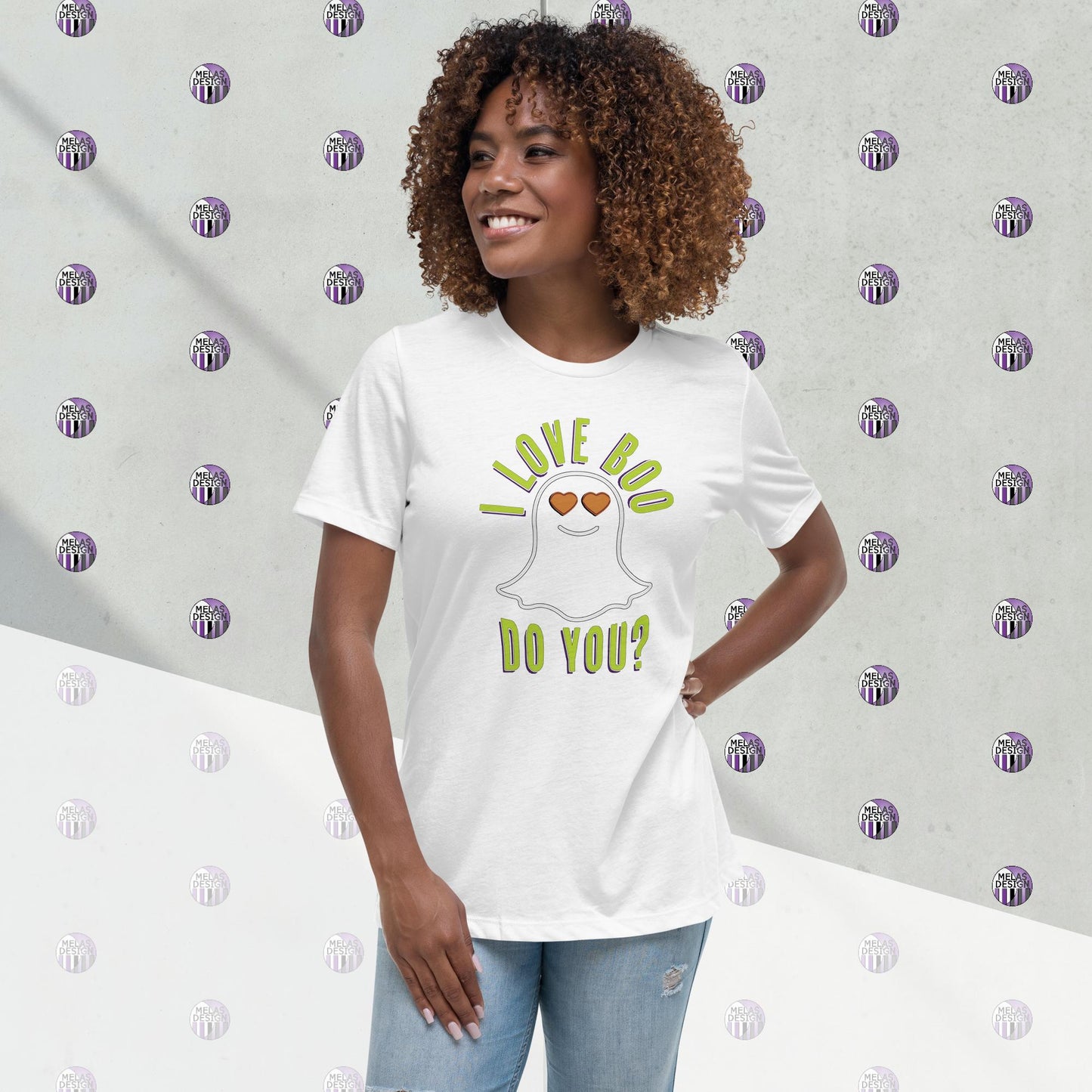 I Love Boo Ghost Emoji Women's Relaxed T-Shirt