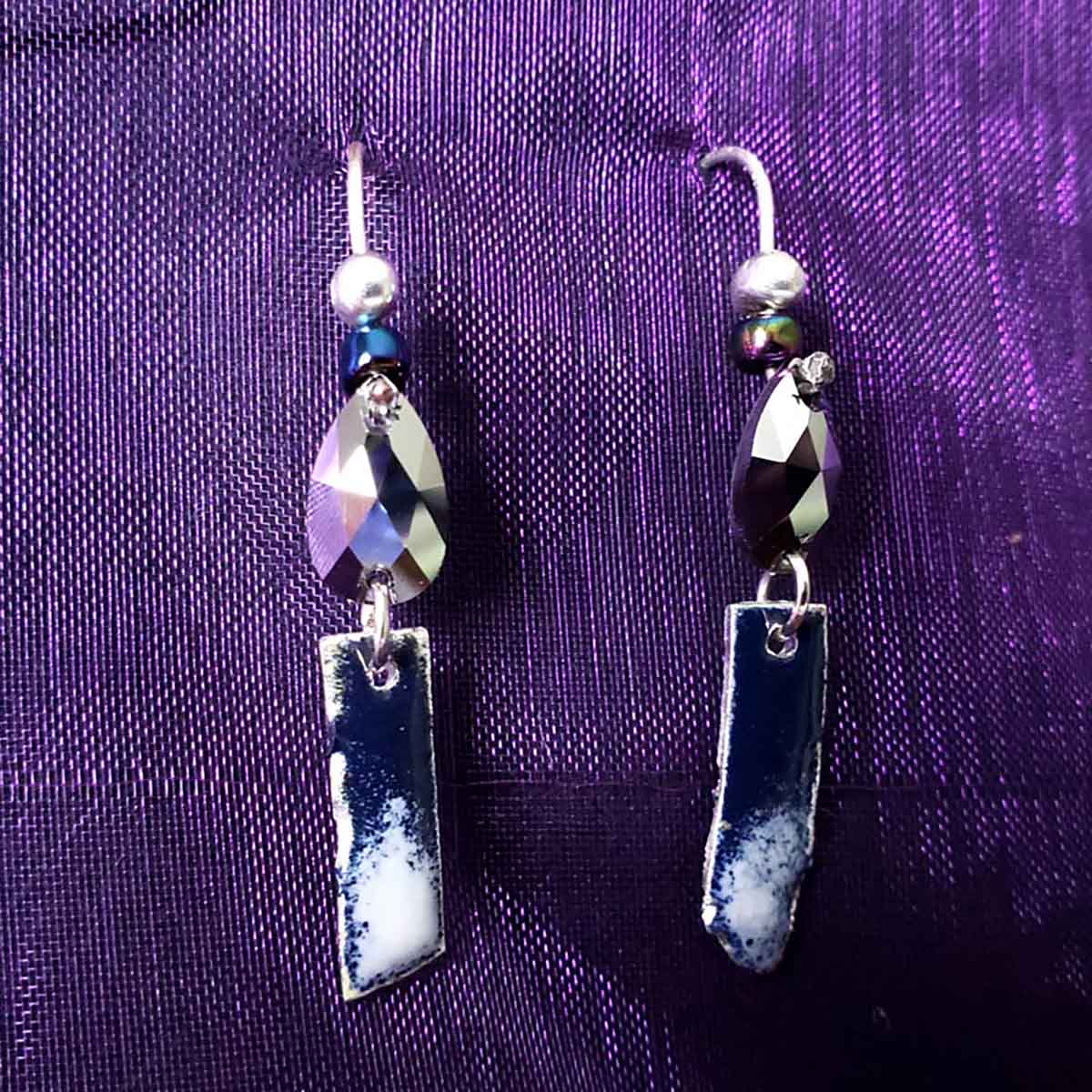 black white earrings; crystal; fancy enamel earrings; one of a kind