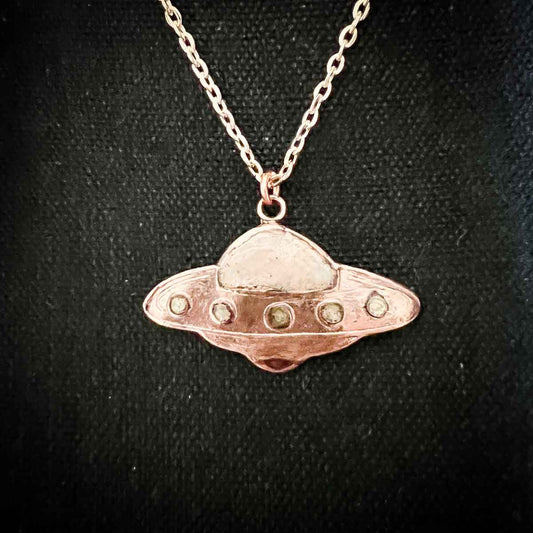 UFO Pendant Copper White Enamel; cryptid collection; UFO jewelry; Melasdesign Handmade; copper; pendant: necklace; alternative jewelry; enameled jewelry