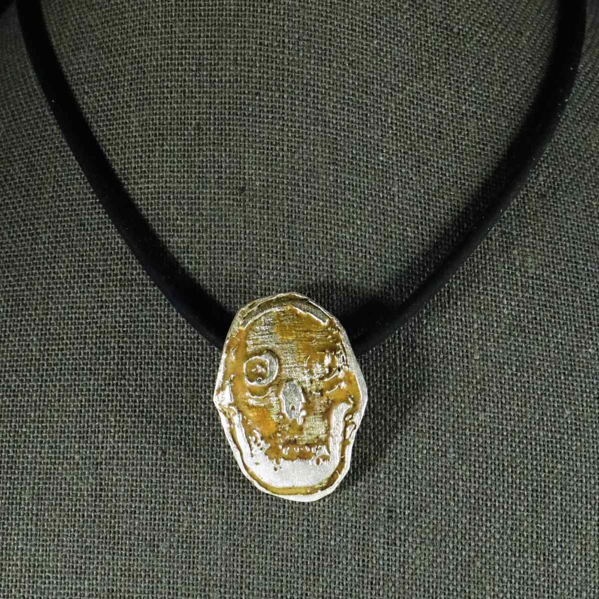 silver skull jewelry; necklace; gothic; yellow; enamel; Melasdesign Handmade Darkness