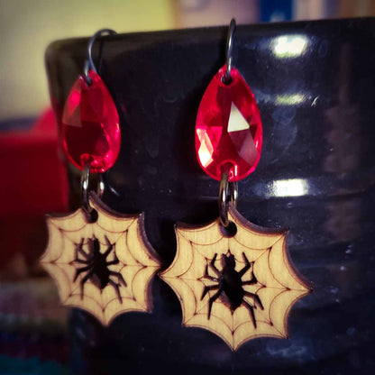 gothic jewelry; spiderweb earrings; crystal earrings; Halloween jewelry