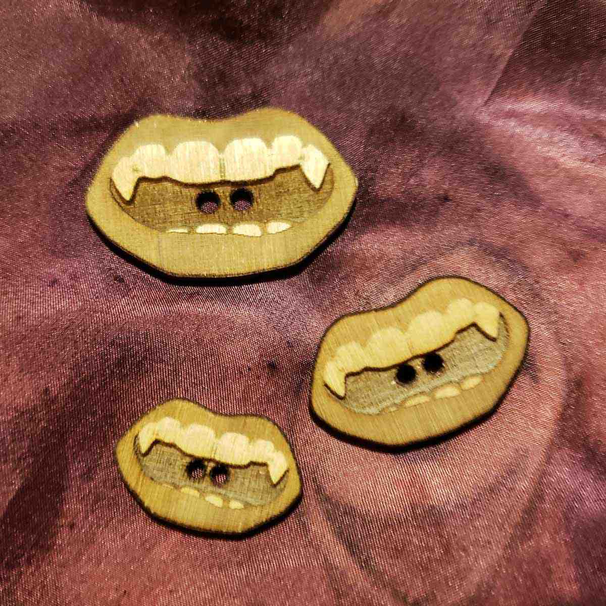 Vampire Mouth Halloween Buttons; Sewing DIY; novelty buttons; gothic; horror; Halloween; Melasdesign Handmade Darkness; notions; wood