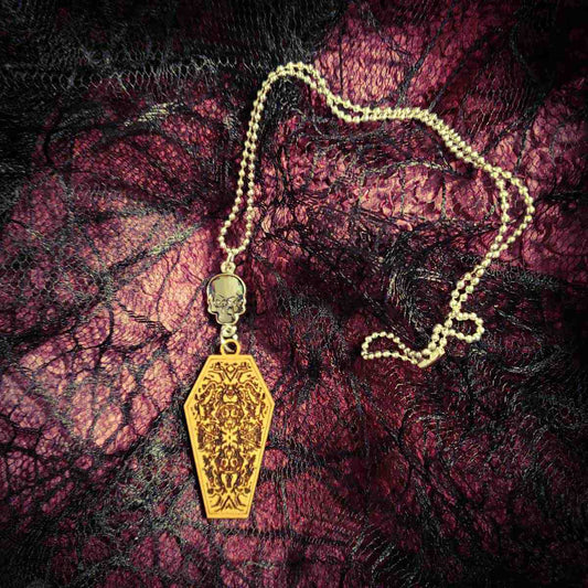 Crystal Skull Voodoo Coffin Necklace; unisex; jewelry; goth; Melasdesign Handmade Shop; skull necklace; coffin necklace