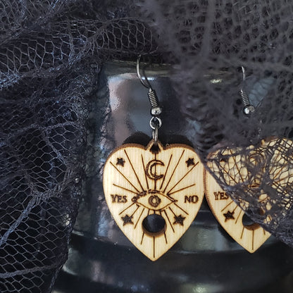 ouija yes no earrings; spirit board planchet earrings; witchy; gothic; jewelry; earrings; Melasdesign Handmade Darkness