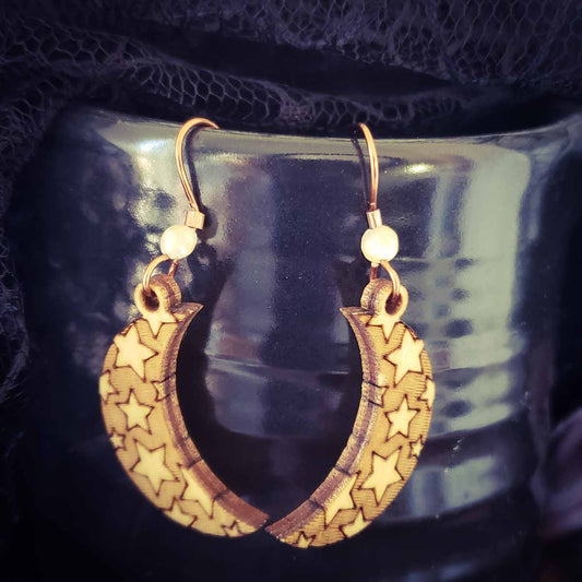 crescent moon earrings; waxing and waning moon jewelry; Thomas WV; artisan moon jewelry; witchy earrings