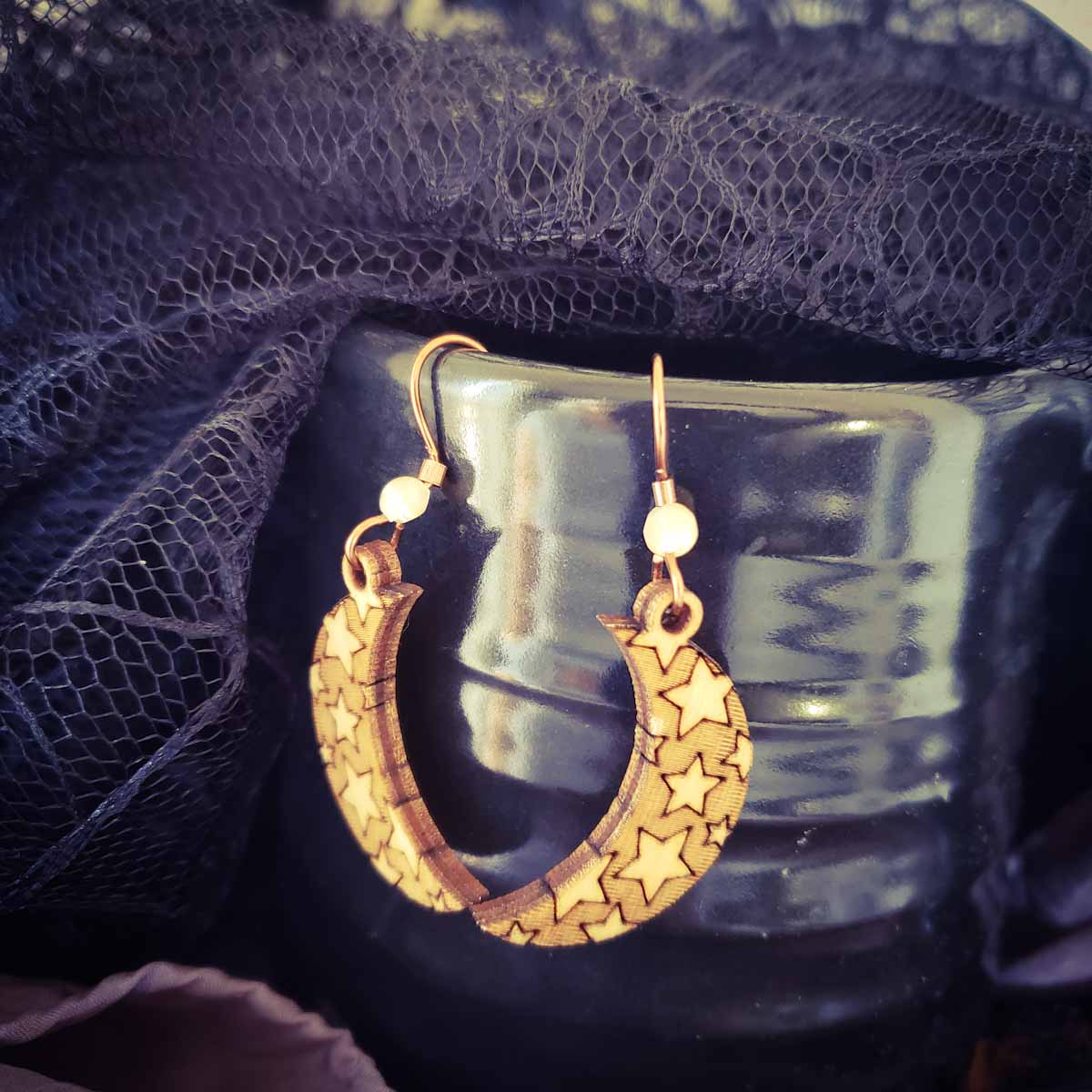 crescent moon jewelry; lightweight earrings; gift idea; for astronomer; for astrologer; for witch