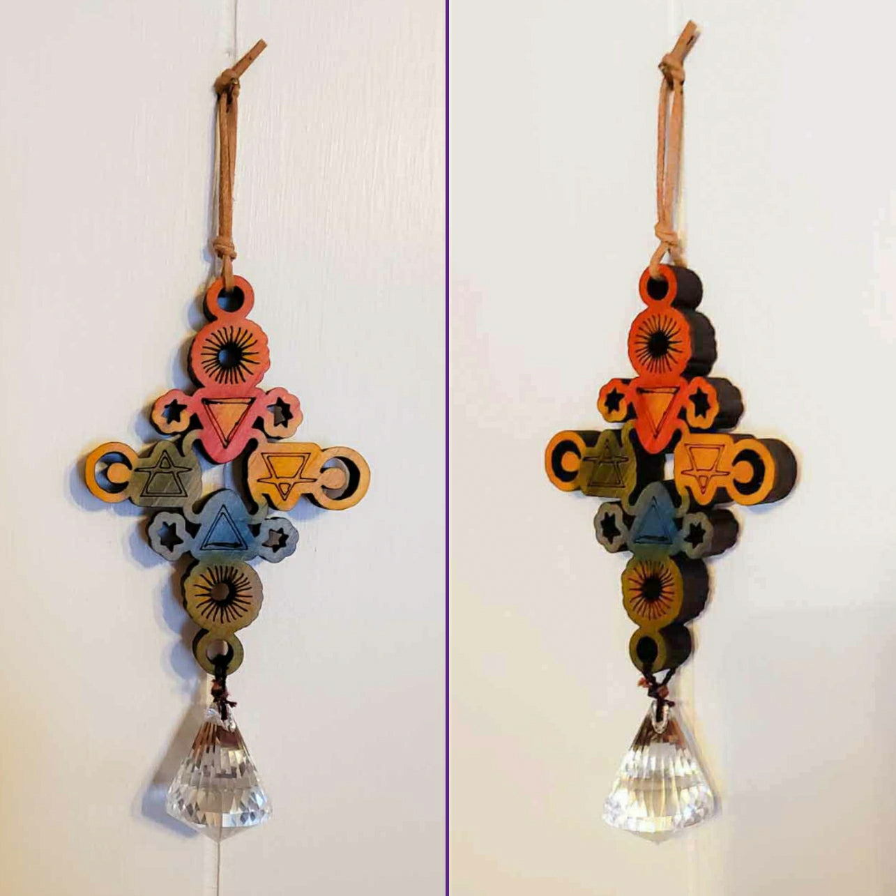 Elemental Symbols Suncatcher Hanging Decor; Melasdesign Handmade Shop; hanging decor; home decor accent; rainbow; witchy; pagan