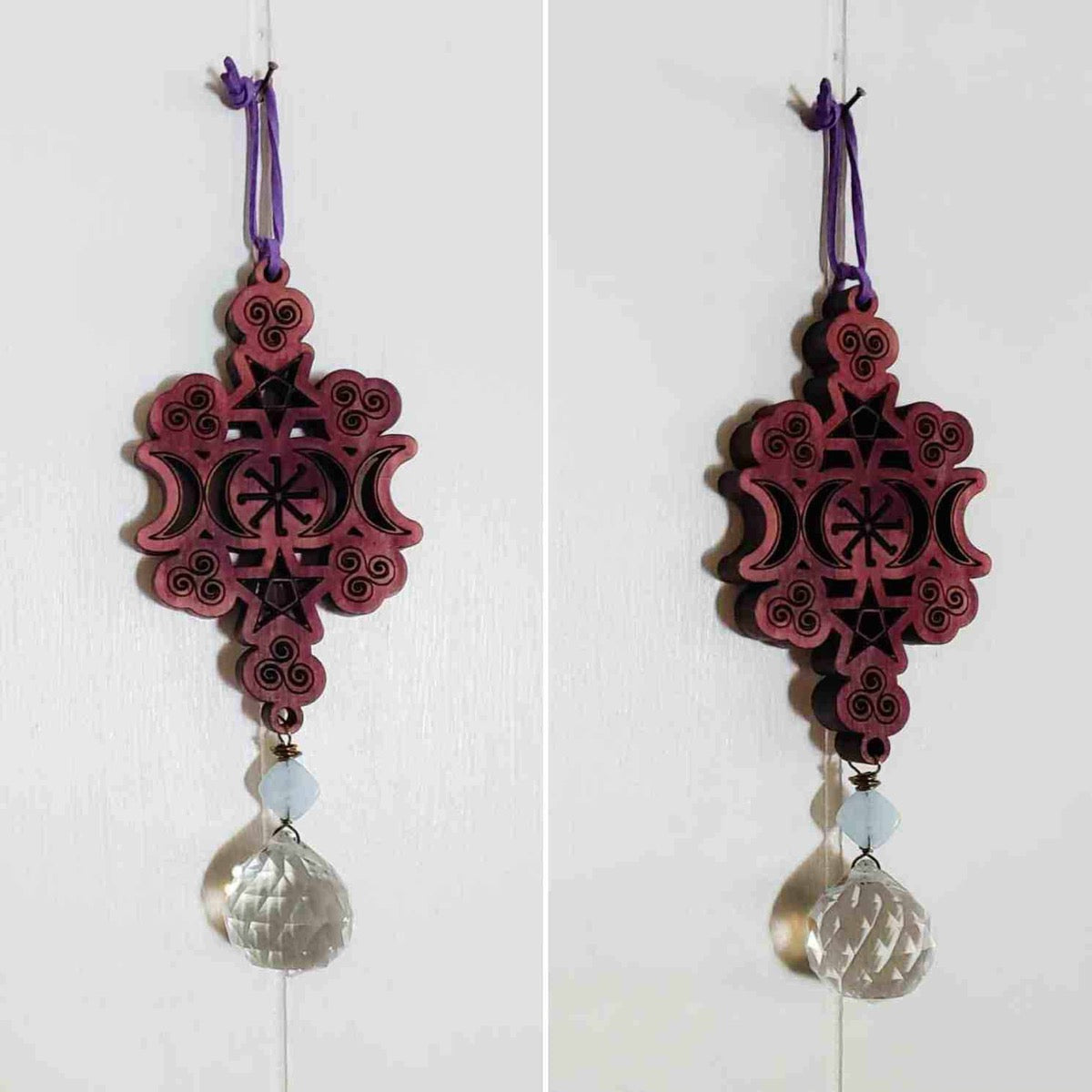 Witchy Symbols Suncatcher; hanging decor; Intuitive Witch; Melasdesign Handmade Darkness; hanging home decor; suncatcher; witchy gift; gift for witches; purple