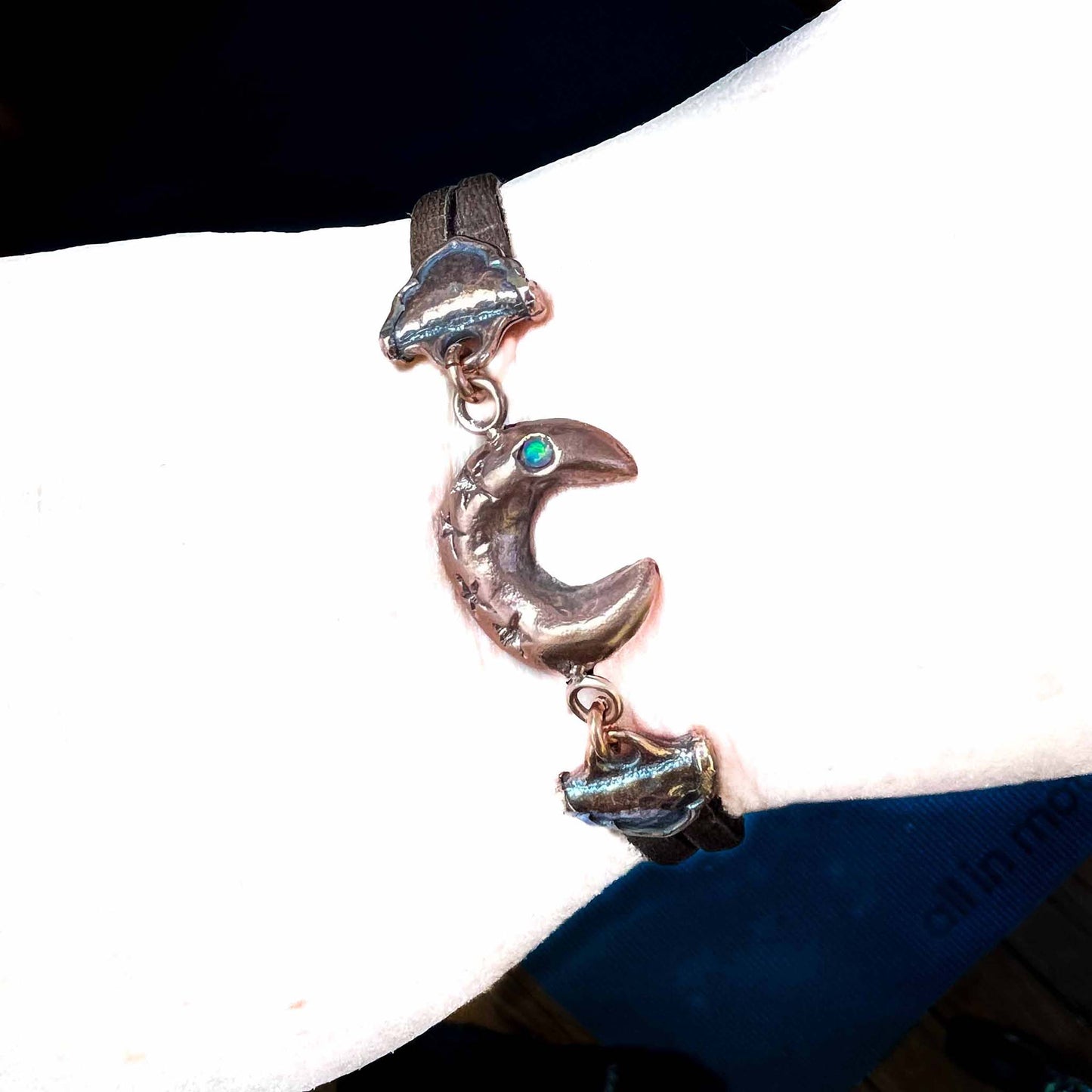 Crescent Moon and Stars Amulet Bracelet in Copper with Accent Cultured Opal