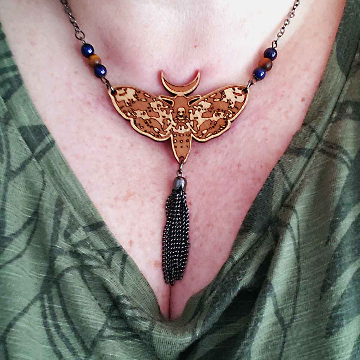 Deaths Head Moth Crescent Moon Mood Bead Necklace