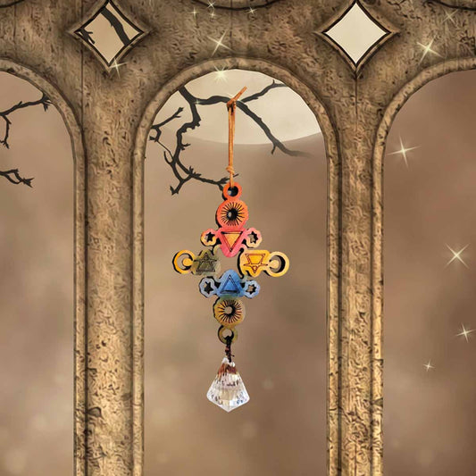 Elemental Symbols Suncatcher Hanging Decor; Melasdesign Handmade Shop; hanging decor; home decor accent; rainbow; witchy; pagan