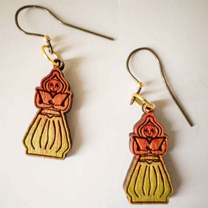 Flatwoods Monster Cryptid Earrings in Red Green