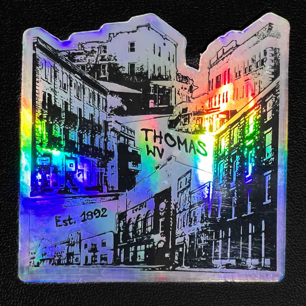 Thomas WV; stickers; Front Street; holographic; Melasdesign; Est 1892; souvenir