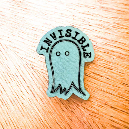 Invisible Ghost Pin Cute Paranormal; Melasdesign Handmade Darkness; pins; pinback buttons; ghost hunter gift; fashion accessory; funny ghost; invisible; teal