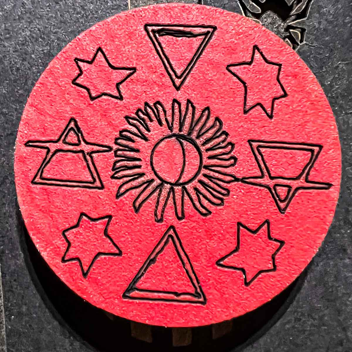 Sun Moon Elemental Pin; Melasdesign Handmade; Darkness; Shop; pinback button; elemental symbols; sun moon; witchy; pagan; occult; fashion accessory