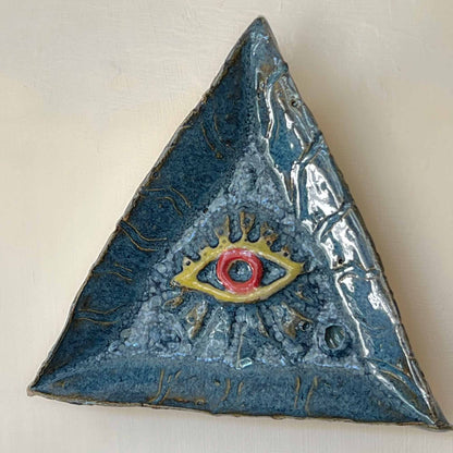 Illuminati Eye Triangle Blue Ceramic Wall Decor