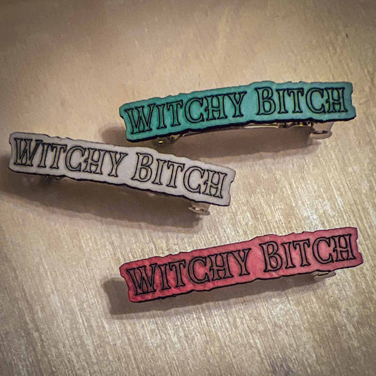 Witchh Bitch Text French Barrettes; small; Melasdesign Handmade Darkness; hair accessories; gift idea