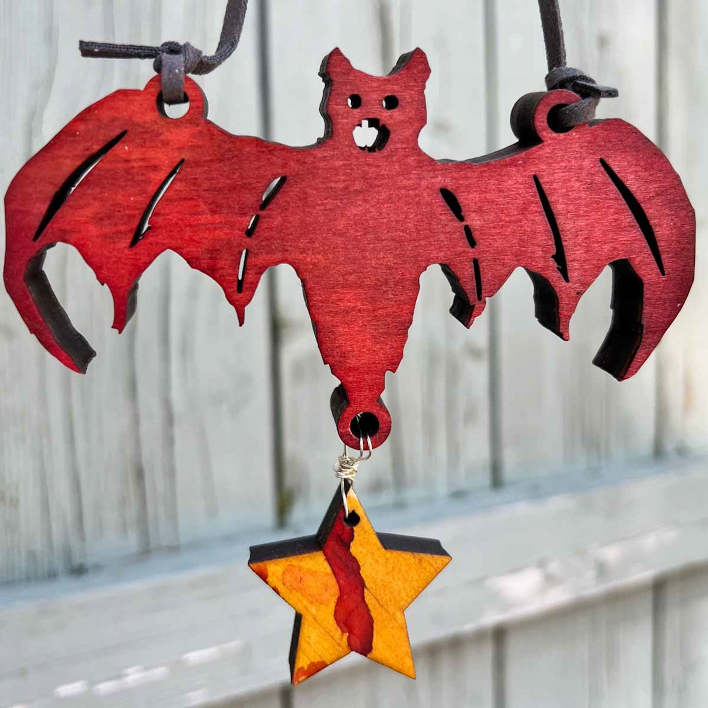 Bat with Moon Primitive Hanging Decor Ornament