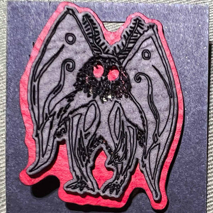 Mothman Cryptid Pin in Slate and Red Faux Leather