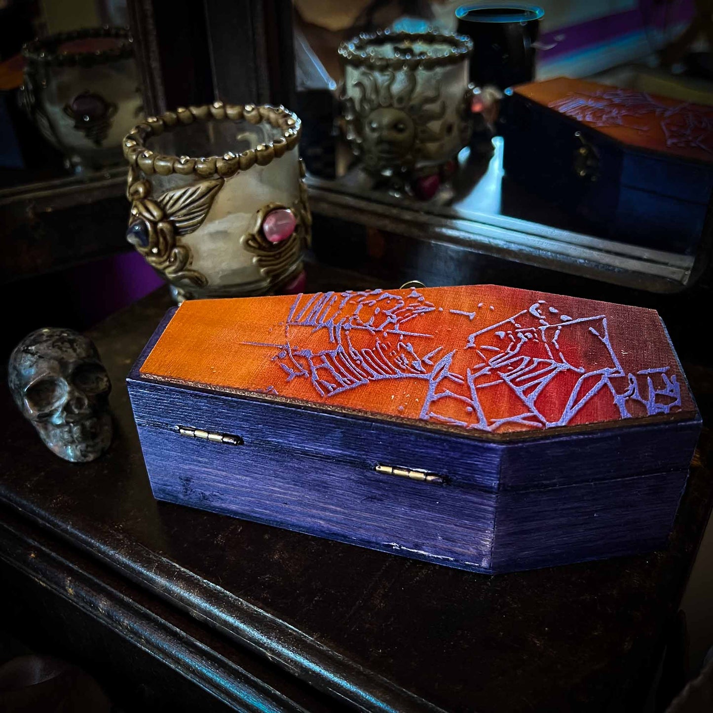 Fall Colors Purple Spiderweb Coffin Box Hinged