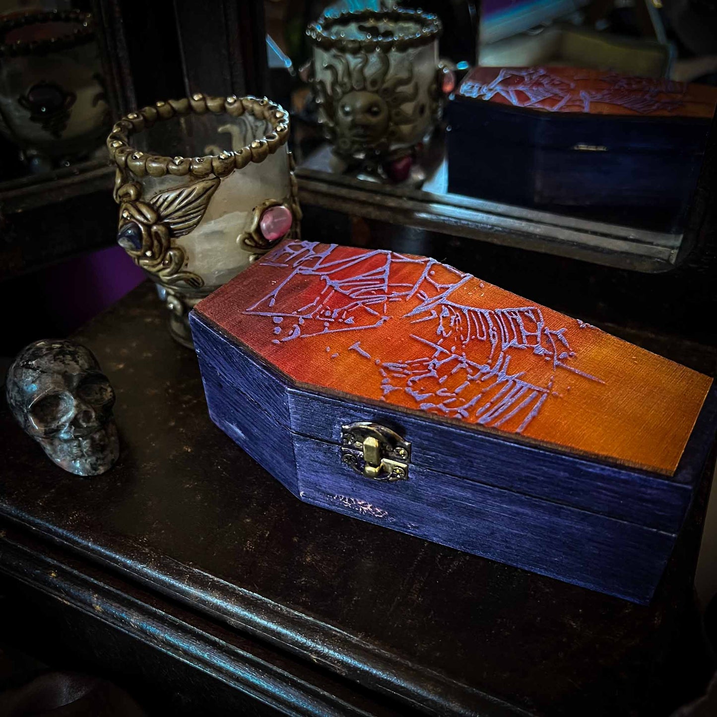 Fall Colors Purple Spiderweb Coffin Box Hinged