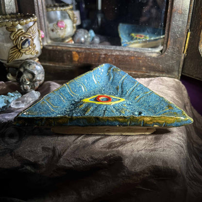 Illuminati Eye Triangle Blue Ceramic Wall Decor