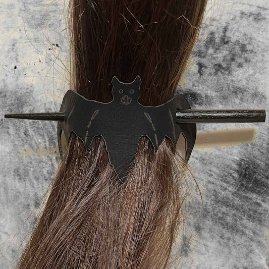 Spooky Bat Hair Barrette with Stick; Halloween barrette; Halloween hair accessory; bat barrette; bat; Halloween; hair accessory; barrette with stick; Melasdesign Handmade Darkness