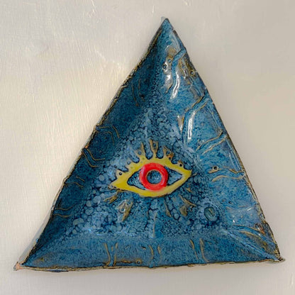 Illuminati Eye Triangle Blue Ceramic Wall Decor
