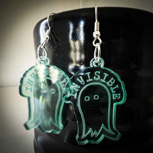 Invisible Ghost Earrings; paranormal; ghosts; jewelry; earrings; see-through; invisible; cute; Melasdesign Handmade; introvert gift; Halloween; gothic; earrings